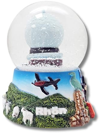 Souvenir Schneekugel Rhön | Wasserkuppe Kreuzberg Kloster Rhönschaf | Höhe 85mm Breite 65 mm | Reiseandenken Beiosphärenreservat Schüttelkugel | 30077