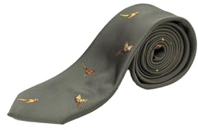 Rydale Pheasant Shooting Tie Country Game Bird Hunting Ties 2 Colours (Multi Pheasant Olive)