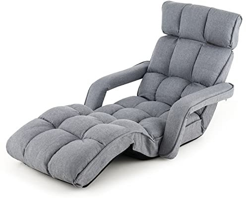MZBDYYF Floor Lazy Chair with Armrest, 6 Positions Adjustable Folding Sofa Chair for Living Room Bedroom Office - Single Lounger Sleeper Reclining Seat