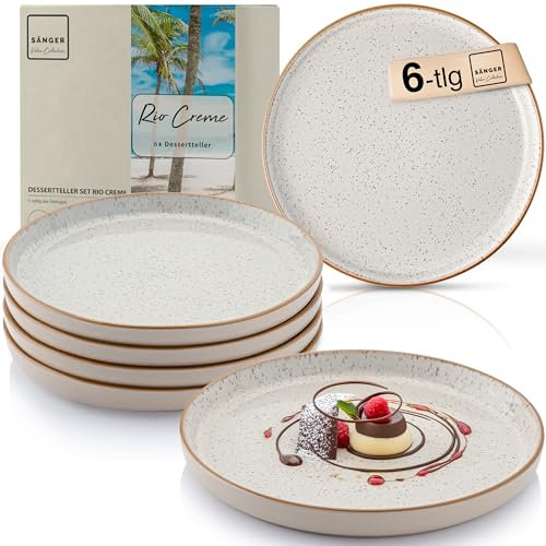 Sänger Rio Creme | Dessertteller 6 teilig, Steingut Frühstücksteller 6 Personen, Kuchenteller spülmaschinenfest mikrowellenfest multifunktional, Steingut Geschirr cremefarben | VALUE COLLECTON