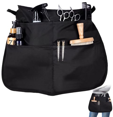 Neyeau Black Apron with Pockets,Waitress Antifouling Waist Apron,Cooking Kitchen Aprons with 3 Pockets Unisex for Home Kitchen Restaurant Work Waitress Chef Baking (Black)