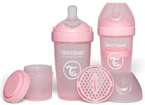 Twistshake 2x Pro Double Biberon Anti-Colique avec Récipient à Lait en Poudre - 260 ml | Mamelon en Silicone à Débit Moyen | Biberon de Lait pour Bébé sans BPA | Convient aux Bébés de 2m+ | Rose