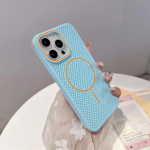 ORBANA Hülle für iPhone 15 Pro, ultradünn, magnetisch, atmungsaktiv, Sommerfarbe, Kühlung, Thermo-Hardcover (für iPhone 15 Pro/Blau)