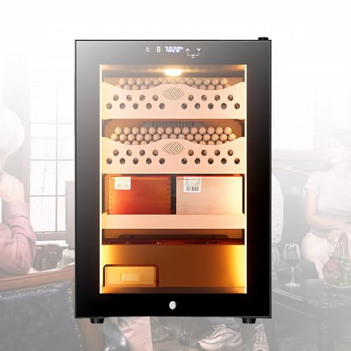 Lissontine Humidor Zigarren Schrank Mit LED-Display, Humidor Elektrisch Mit 360° Luftzirkulation, Leiser Kühlung Und Schloss, Zigarrenliebhaber 50Lx300Counts