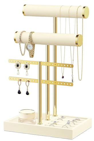 Wonninek Schmuck Organizer Hängend, 3 Ebenen - Beige Schmuckständer Armbänder, Robust Schmuckaufbewahrung Reise, Samt-Armbandhalter, Schmuckhalter für Armband, Halskette, Uhren, Ringe