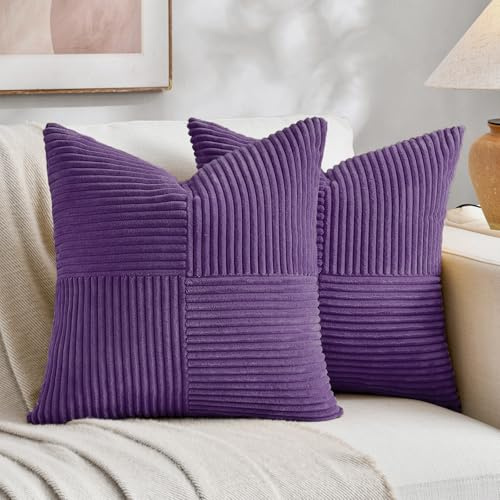 FDTERN 2er Set Violett Kordsamt Kissenbezug 35x35 Weich Moderne Dekorative Kissenbezüge Kissenhülle Dekokissenbezug Sofakissen Dekokissen Boho Deko für Sofa Schlafzimmer Wohnzimmer Bett