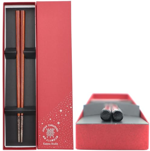 Kasyou Studio Chopsticks Made in Japan, Single, NOTO Hiba Wood Black Top | URUSHI KENKO chopsticks made in Japan by skilled craftsmen using traditional maki-e techniques, reusable for daily use.