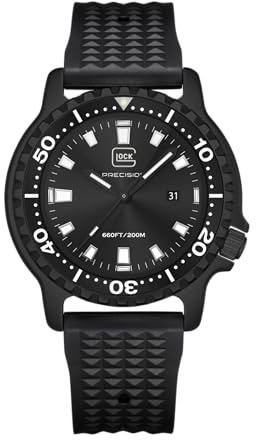 GLOCK Herren Quarz Uhr | 45mm Gehäuse | Armbanduhr mit Schwarzem Edelstahlgehäuse, Zifferblatt, Silikonarmband | 20ATM | GW-44-3-22