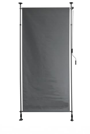 Senkrechtmarkise TURI 120x300cm Ohne Bohren Höhenverstellbar Dunkelgrau Polyester | Klemmmarkise Balkonmarkise Vertikalmarkise Sonnenschutz UV-Beständig