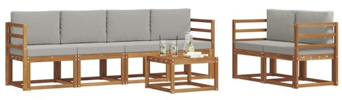vidaXL Outdoor-Sofagarnitur mit Kissen 7 pcs Natürlich und Hellgrau, Akazienholz Garten-Sofa-Set, Moderne Gartenmöbel, langlebige Couch, schicke Lounge, ergonomisches Design