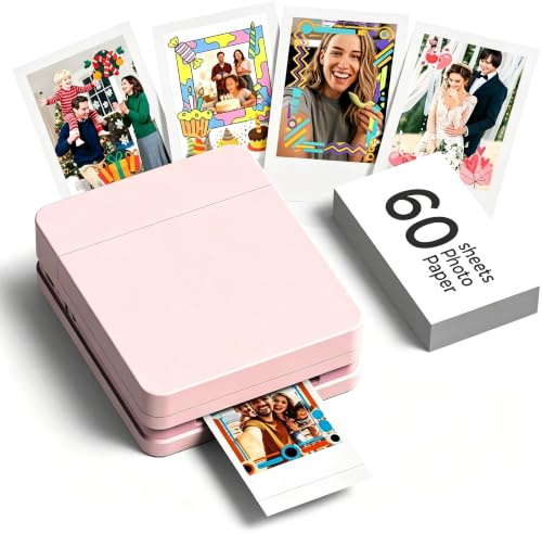 Nelko PP01 2x3 Portable Photo Printer with 60 Sheets, Pink | Instant Inkjet Mini Printer, Sticky-Back Photos, Bluetooth Smartphone Compatible with iOS/Android, Pocket Size, App Editing