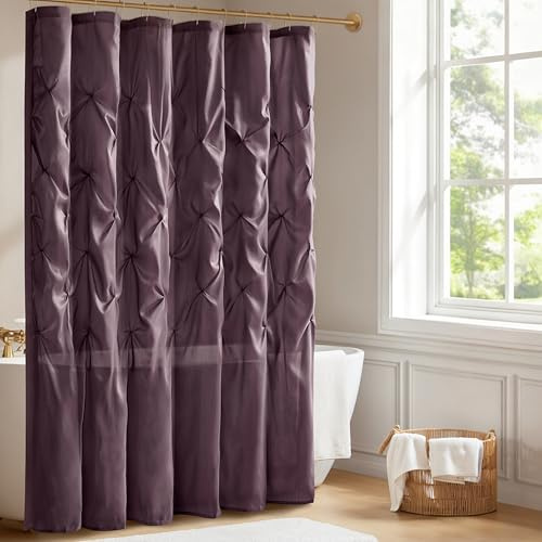 Madison Park Laurel Shower Curtain for Bathroom, Faux Silk, 72 x 72, Plum