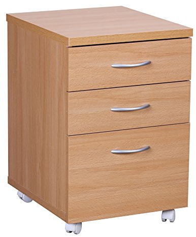Wohnling Rollcontainer Ottawa 40 x 60 x 45 cm Unterschrank mit Rollen Buche, Rollwagen mit Schubladen, Roll-Schrank Büro, Kosmetikwagen Make Up Wagen, Container unter Schreibtisch