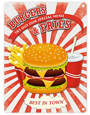 trendaffe ® Das Fast Food Burgers & Fries Metallschild in 15x20 cm