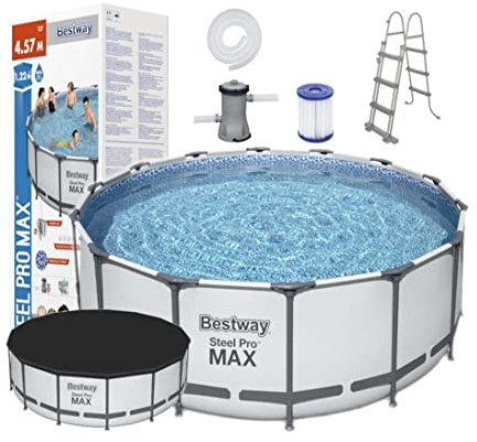 Bestway Frame Pool Steel Pro, Set mit Filterpumpe und Zubehör, 457 x 122 cm, blau