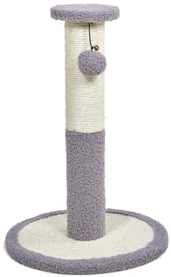 Petface Sisal & Teddy Fleece Cat Scratcher Post, Small (Pack of 1) | 30 x 30 x 43 cm, Claw-Friendly Sisal & Teddy Fleece, Encourages Natural Scratching, Durable Design, Includes Hanging Ball Toy