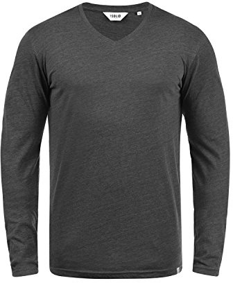 !Solid SDBeda Herren Longsleeve Langarmshirt Shirt mit V-Ausschnitt Baumwollmischung Regular fit, Größe:L, Farbe:Dark Grey Melange (8288)