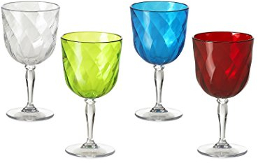 Omada Design 4 Calici da Vino in acrilico, Infrangibili, idonei utilizzo all'aperto e in lavastoviglie, Made in Italy, Linea Diamond, Colori Assortiti