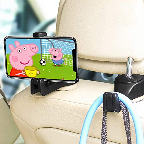 ASANMU Auto-Kopfstützen-Haken, 2 Stück, Auto-Haken, Auto-Aufhänger mit Handy-Halterung, universeller Fahrzeug-Autositz-Hakenhalter mit Handy-Halterung für Handy/Handtasche, universelles Auto-Zubehör