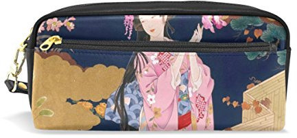 Eslifey Tragbare Tasche Japanische Geisha Mädchen PU Leder Schule Stifteetui Stifteetui Stiftetasche Wasserdicht Kosmetik Tasche Makeup Beauty Case