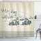 ABAKUHAUS Oldtimer Duschvorhang, Racing Cars Sketchy, Stoffliches Gewebe Badezimmerdekorationsset mit Haken, 175 x 180 cm, Beige Forest Green