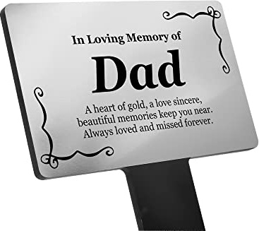 Bereavement Gifts. DAD Memorial Plaques With Custom Text, Gardens Ground Stake Or Grave Ornaments - Acrylic, Waterproof and Hard Wearing. Shipped Globally. (Silver Dad)