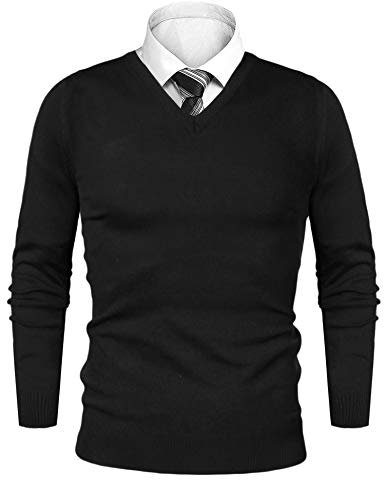 Sykooria Jersey Hombre Invierno Suéter Hombre con Cuello en V Jersey de Hombre de Clásico JerséIs de Punto de Manga Larga Slim Fit