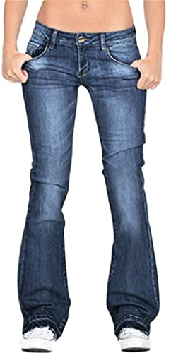 Andongnywell Womens Basic Bootcut Jeans Mid Rise Stretch Slim Fit Straight Legs Bell Bottom Flare Denim Pants Blue