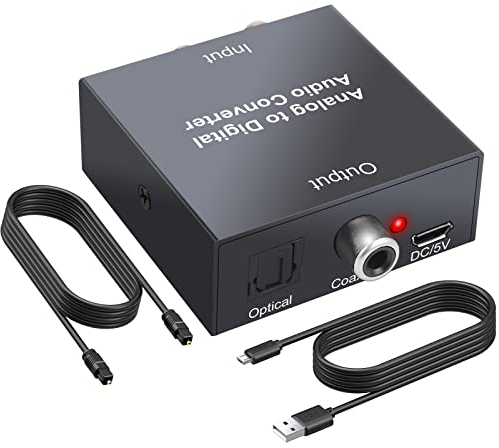 Convertidor de Audio Analógico a Digital de RCA y Jack 3,5 mm a Optico Toslink SPDIF Coaxial Adaptador de Audio con Cable Óptico para PS3 Blu-ray HD DVD AV Amplificador Barra de Sonido