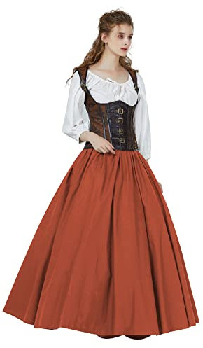 BAUTELICATE Saya Medieval Falda Larga Algodón 100% Ajustable para Renacentista Gótico Larp (Naranja,XL)