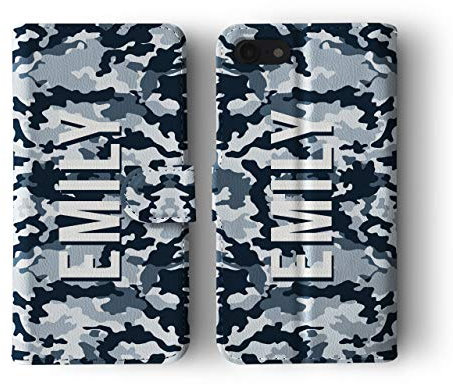 Tirita Personalised Custom Initials Wallet Leather Flip Phone Case/Cover compatible with iPhone Xs Max Camouflage Camo Pattern [29 - Navy Naval]