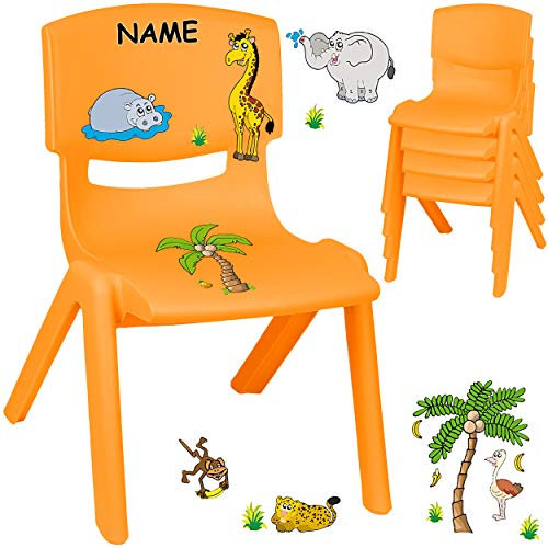 alles-meine.de GmbH Kinderstuhl/Stuhl - Motivwahl - orange + Sticker - Zootiere & Giraffe - inkl. Name - Plastik - bis 100 kg belastbar/kippsicher - für INNEN & AUßEN - 0-9..