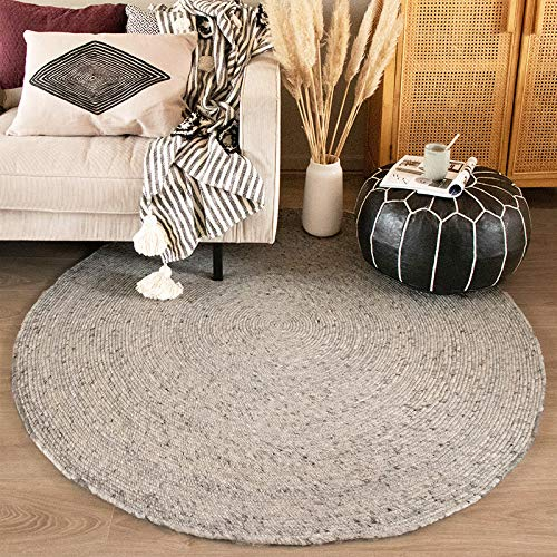 FRAAI | Home & Living Wollteppich Rund - Wise Grau Weiß 609 - Wolle - Flachgewebe - Einfarbig - Skandinavisch - Wohnzimmer, Esszimmer, Schlafzimmer - Carpet