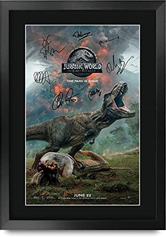 HWC Trading FR A3 Jurassic World 2 Chris Pratt Gifts gedrucktes Poster, signiertes Autogrammbild für Film-Erinnerungsstücke, A3, gerahmt