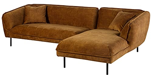MASSIVMOEBEL24.DE Gent Ecksofa Cognac braun 277x173, Eckcouch mit Schaum-Mix Polsterung und Dacron Polyester Überzug, Sofa mit Ottomane rechts auf Wellenfederung, L-Form Couch mit Metallfüßen