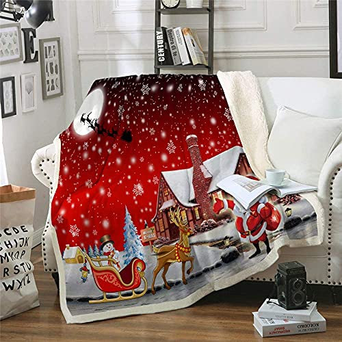 WONGS BEDDING Kuscheldecke 150x200 Weihnachts Weihnachten Sherpa Fleece Decke zweiseitige Weihnachtsmann Wohndecke Weiche Dicke Decke als Sofadecke Couchdecke Überwürfe