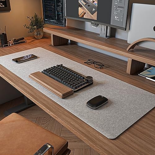 DawnTrees Felt Desk Pad,Keyboard Mat (35.5x12Inches),Large Felt Mouse Pad,Computer Desk Mat XL,Desk Protector for Office (Light Gray)