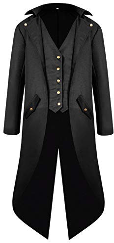 Sangdut Medieval Halloween Tailcoat Jacket Costumes for Men, Gothic Victorian Frock Coat Uniform, Adult Steampunk Victorian Renaissance Cosplay Outfits (Black, M)