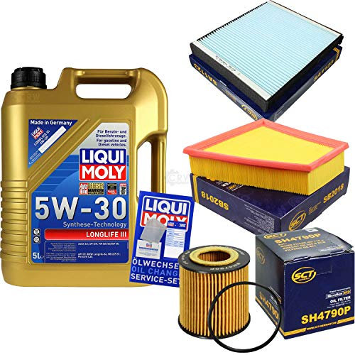 QR-PARTS 69392028 Filter Set Inspektionspaket 5 Liter Liqui Moly Motoröl Longlife III 5W-30 SCT Germany Innenraumfilter Luftfilter Ölfilter
