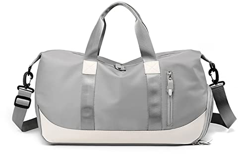 FANDARE Damen Reisetaschen Duffle Bag Nylon Sporttasche Faltbare Sporttasche Weekender Übernachtung Tasche Wasserdicht Handtasche Groß Kapazität Reisetasche für Sport Fitnessstudio Reisen Grau