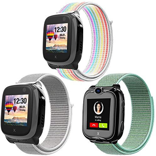 Kuaguozhe 3-Stück Kinder Armbänder Kompatibel mit XPLORA X5 / XGO2/XGO3 Armband,Kids Smartwatch Weich Sport Nylon Ersatzbänder für X5 Play/XGO 2/XGO 3,Mädchen Jungen Geschenk, Regenbogen+Muschel+Grün