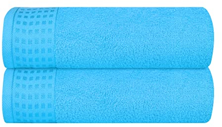GLAMBURG Baumwolle 2er-Pack Oversized Badetuch-Set 70 x 140 cm, große Badetücher, Ultra saugfähig, kompakt, Umweltfreundlich und 100% recycelbar, schnell trocknend und leicht — Türkis Blau