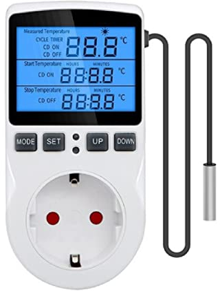 Oniissy Temperaturregler Steckdose 230V mit Fühler Digital Thermostat Steckdose Heizung Kühlung Temperaturschalter für Gewächshaus Kühlschrank