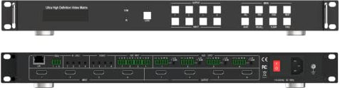 FOURKAY 4x4 4K HDMI Video Wall Matrix with Seamless Switching. TCP/IP and RS232 Control.