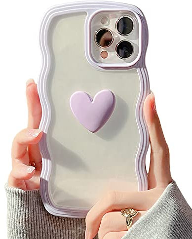 ZTUOK Compatible with iPhone 11 Case for Girls Women,Curly Simple Wave Design Clear Transparent Case with Cute 3D Love Heart Shockproof Slim Protective Soft TPU Bumper Cover for iPhone 11-Purple