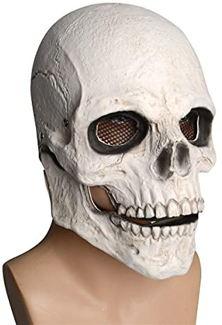 Dlishka Halloween Deko Totenkopf Maske FüR Herren,Horror Maske,Voller Kopf,Totenkopf-Maske Mit Beweglichem Kiefer,Realistischer Latex-Helm,Horror Filme Zombie Maske KostüM. (Harte Version–Weiß)