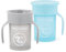 2x Twistshake 360 Cup Trinklernbecher Kinder mit Griffen 230 ml, Schnabeltasse Baby, auslaufsicherer 360°-Trinkrand, BPA Frei, 6+ Monate, Pastellgrau & Pastellblau
