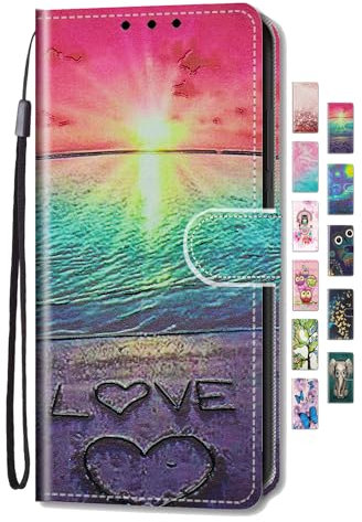 UCool For Case Apple iPhone 6 7 8 SE 2020 2022 Case Flip Wallet PU Leather Personalised Cute 3D Heart(love)+beach Pattern Designe For Girls Men Bumper Shockproof Protective Cover with Card Holder