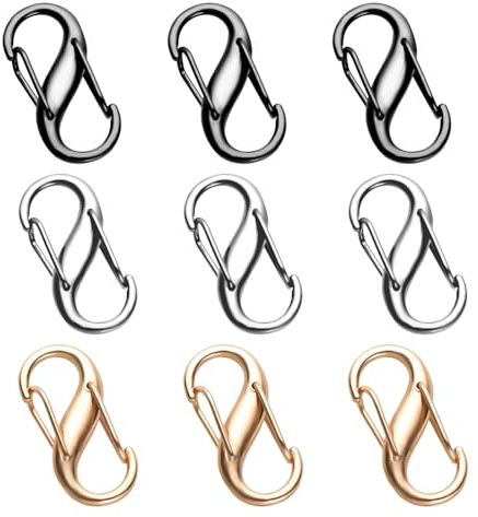 COMNICO Zipper Lock Clips - 9 PCS Alloy Double Opening Theft Deterrent Pull Replacement, Zipper Fix Repair Slider - Backpack, Carabiner Clip - Gunmetal Gold Silver