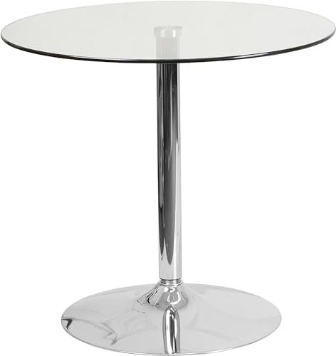 HABITMOBEL Mesa Redonda Cristal Modelo Italian cromada, Cristal Templado 80 cms de diámetro